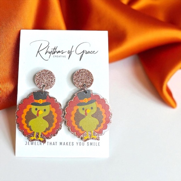 Feast Mode: ON – Glittery Turkey Earrings for Thanksgiving Fun! NWT Jewelry - Picture 5 of 9